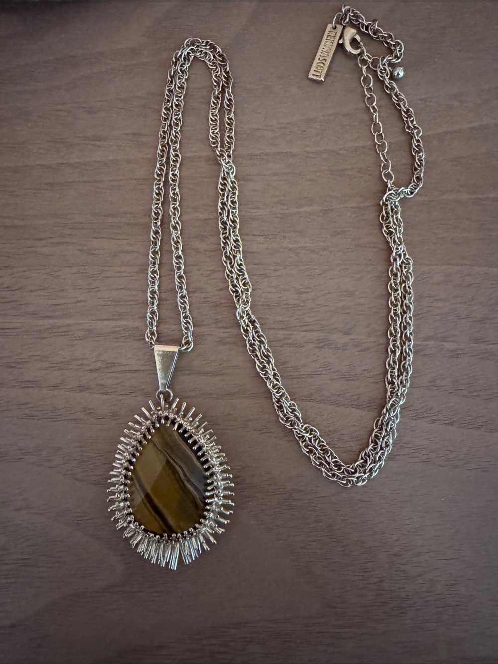 Vintage Kendra Scott Ellis necklace gold tone Tiger's eye spike teardrop - Picture 2 of 5